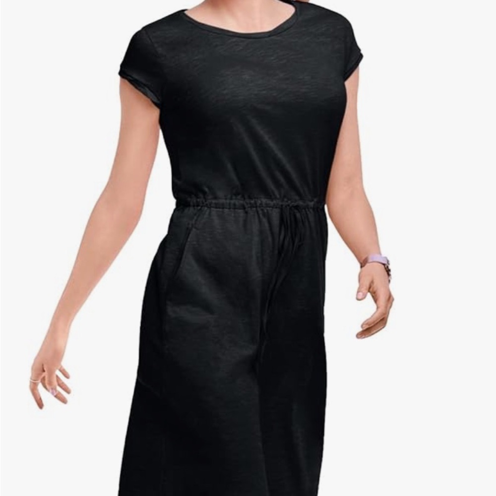 Ellos Black Short Sleeve Drawstring waist Dress